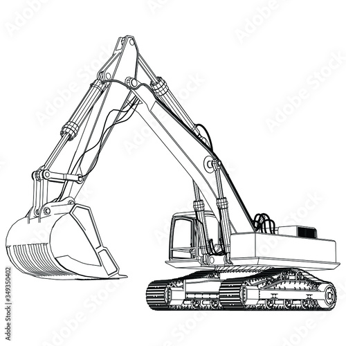 Excavator outline vector. Special machines for the building work.