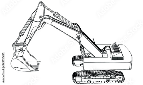 Excavator outline vector. Special machines for the building work.