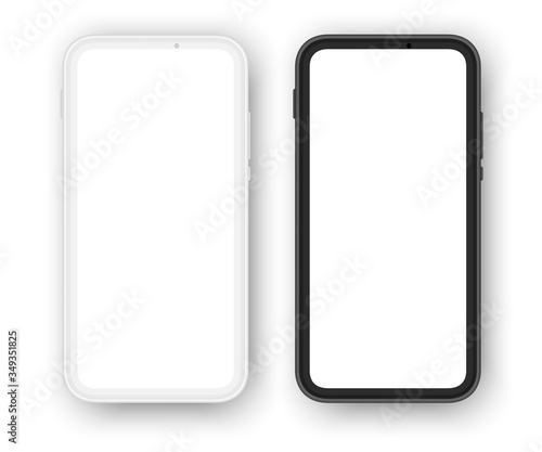 frameless smartphones mockups, white and black versions. blank screen for your content.