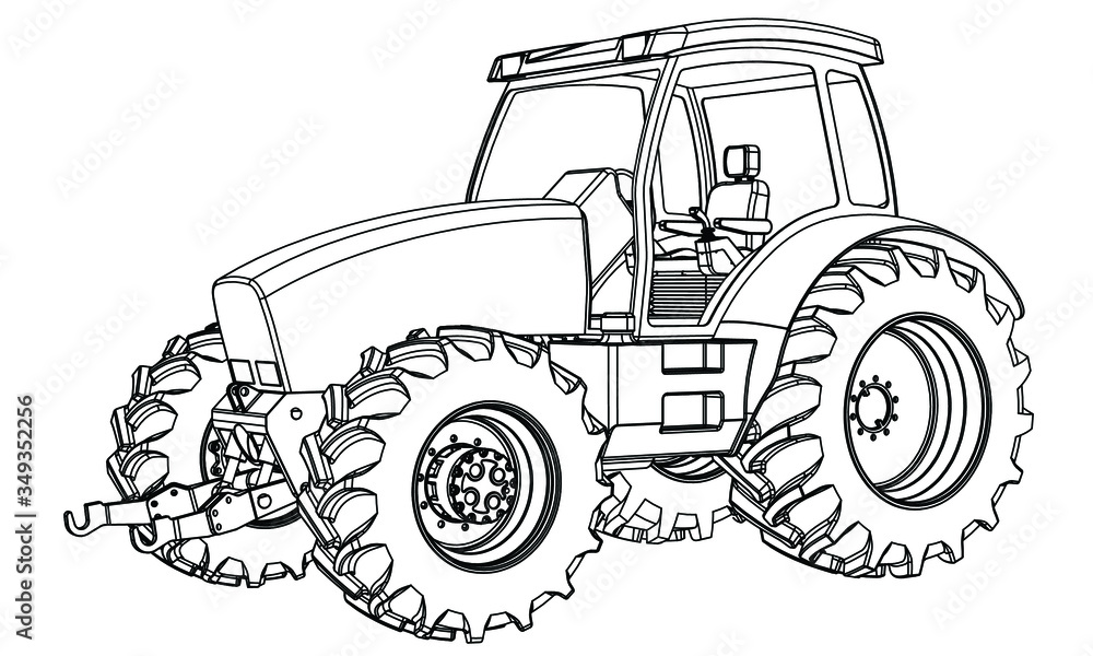 Farm Tractor concept in outline. Machines for the farm work.