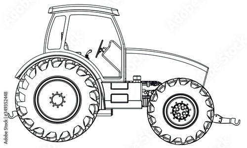 Farm Tractor concept in outline. Machines for the farm work.