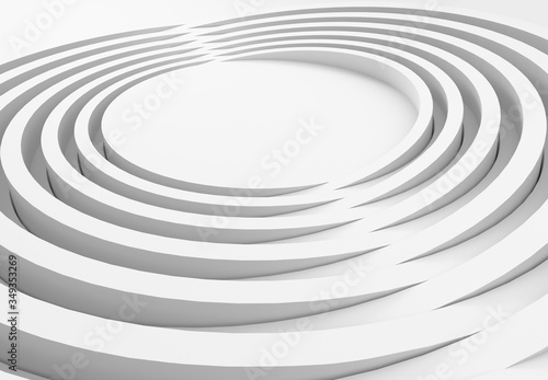 Fotografija 3d image of rotating white rings emerging from the ground forming an amphitheatr