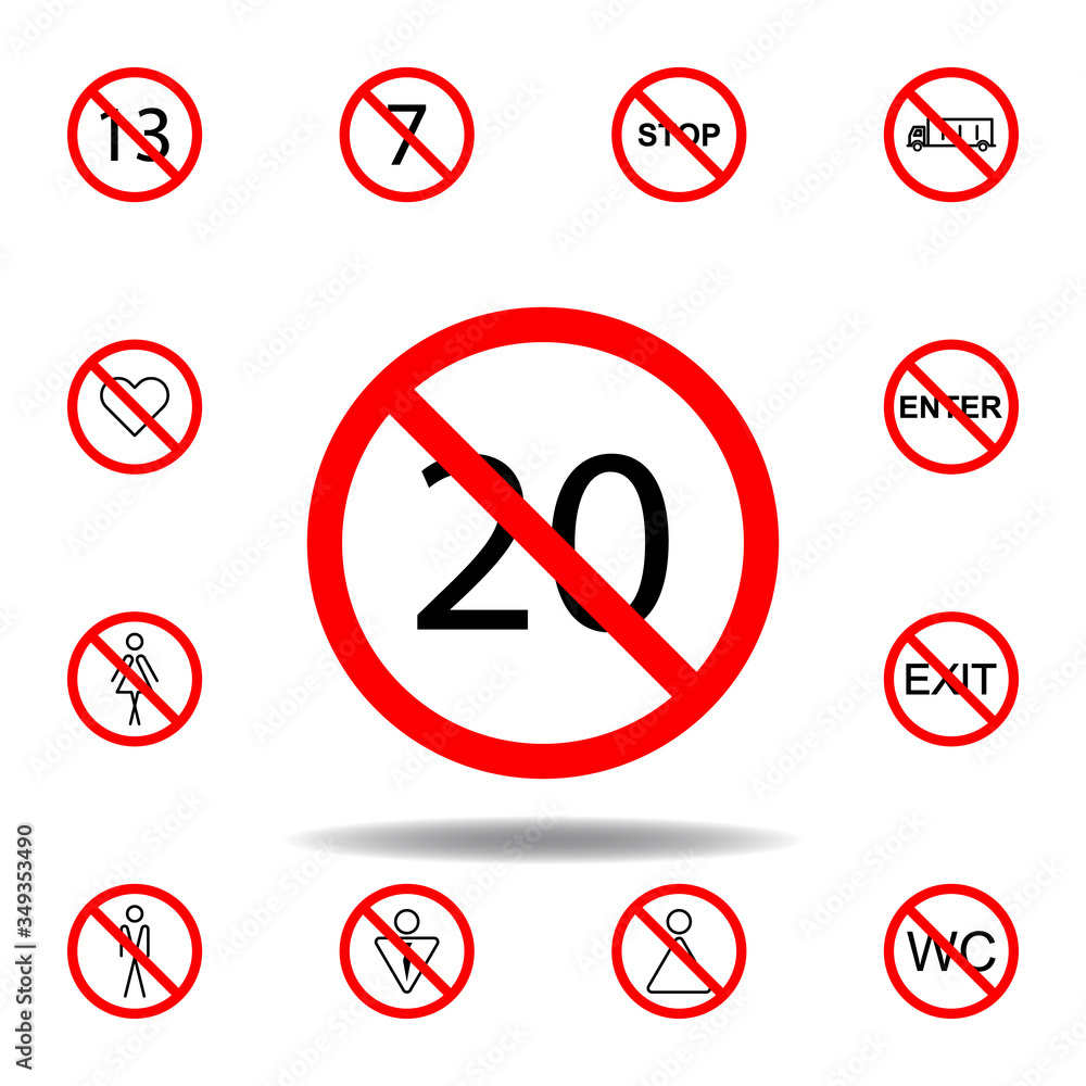Forbidden 20 age icon. set can be used for web, logo, mobile app, UI, UX Forbidden 20 age icon. set can be used for web, logo, mobile app, UI, UX
