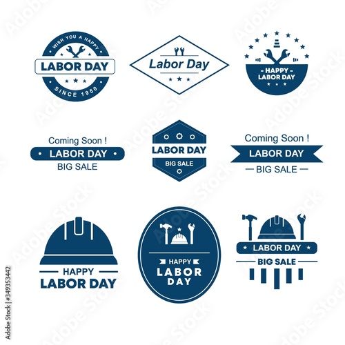 Happy labor day logo set. Emblem vintage style with dark blue colors. Good element for celebration design.