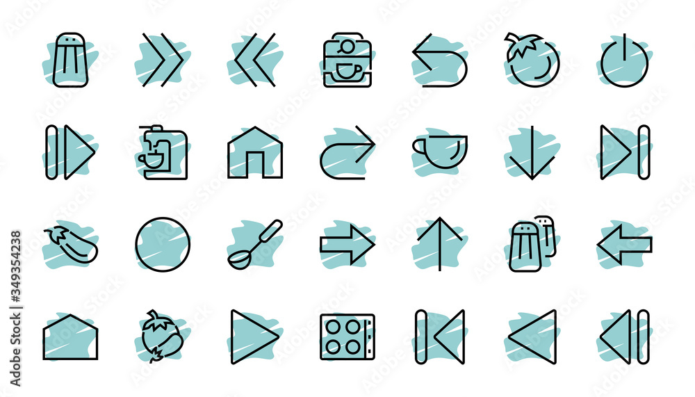 Set of line arrows, directions, arrows, contains icons such as pause, continuation, directly, to the right, Editable stroke. 480x480, On a white background, Vector illustration Set of line arrows, directions, arrows, contains icons such as pause, continuation, directly, to the right, Editable stroke. 480x480, On a white background, Vector illustration