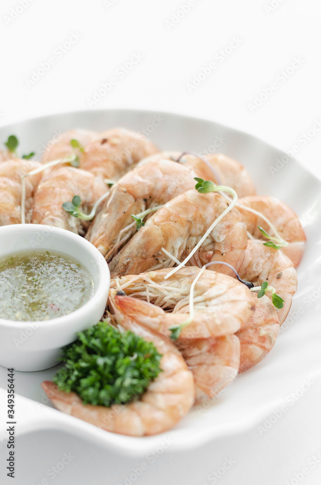 fresh boiled prawns with zesty citrus dipping sauce