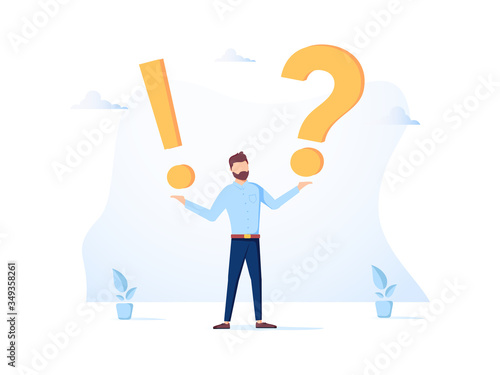 Vector illustration, concept illustration of frequently asked questions of exclamation marks and question marks.