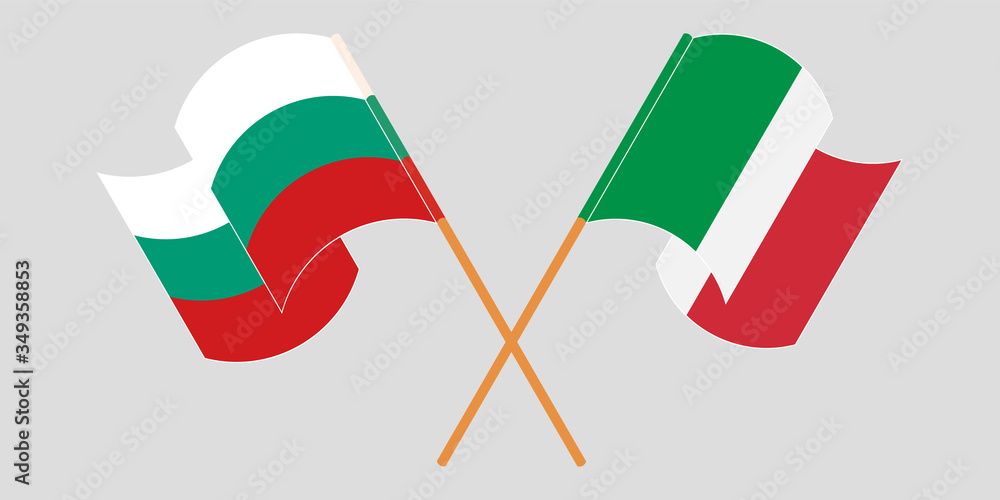 Crossed and waving flags of Bulgaria and Italy Crossed and waving flags of Bulgaria and Italy