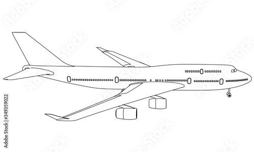 Airplane lines illustration. Abstract vector aircraft on the white background