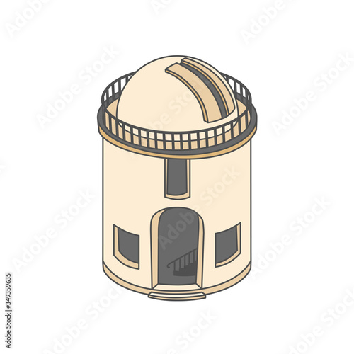 cartoon astrologer at the observatory with a tower and telescope