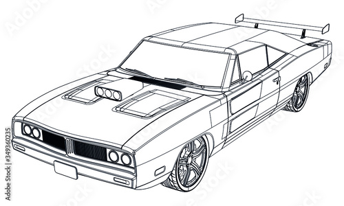 Sport car in outline. Sport vehicle template vector isolated on white. 