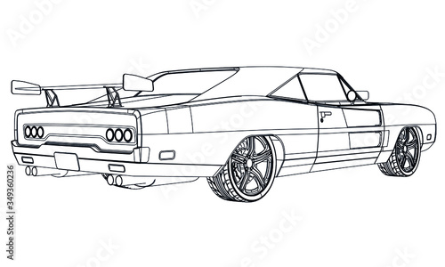 Sport car in outline. Sport vehicle template vector isolated on white. 