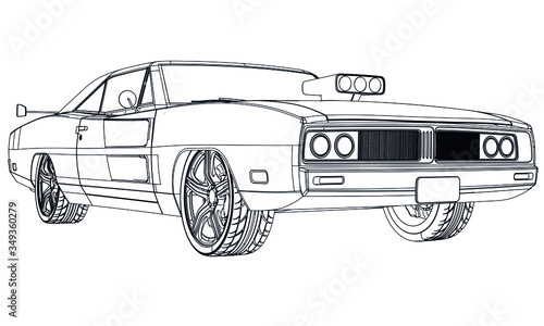 Sport car in outline. Sport vehicle template vector isolated on white. 