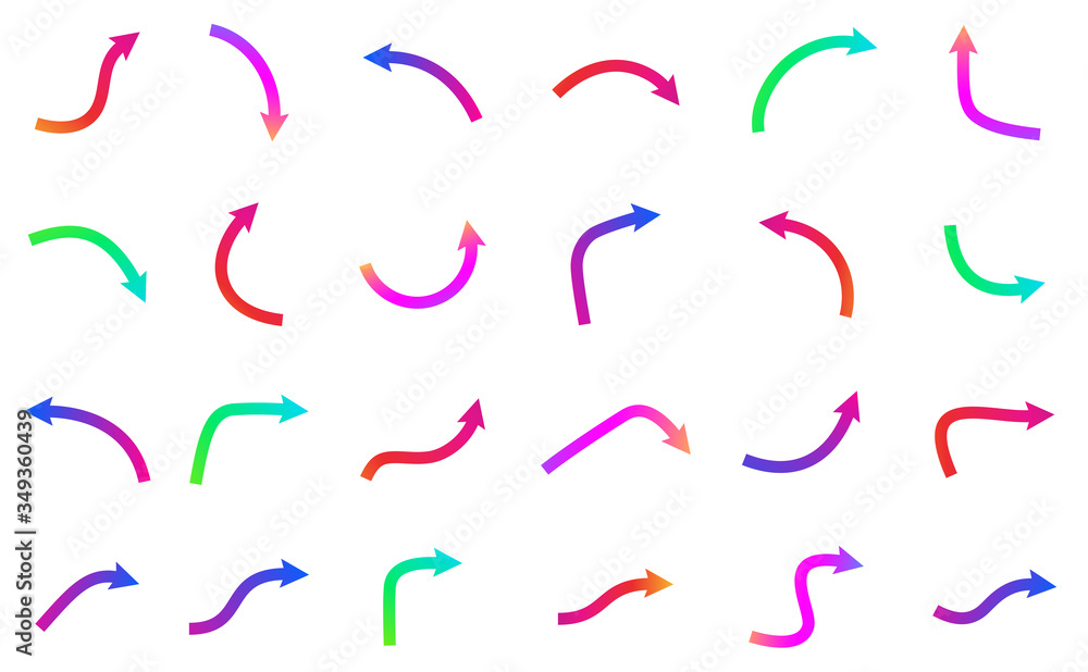 Set of thin different isolated multicolored arrows. Set of thin different isolated multicolored arrows.