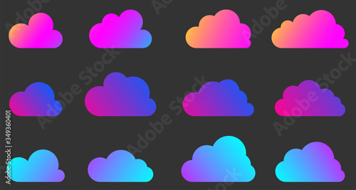Set of isolated multicolored gradient clouds.