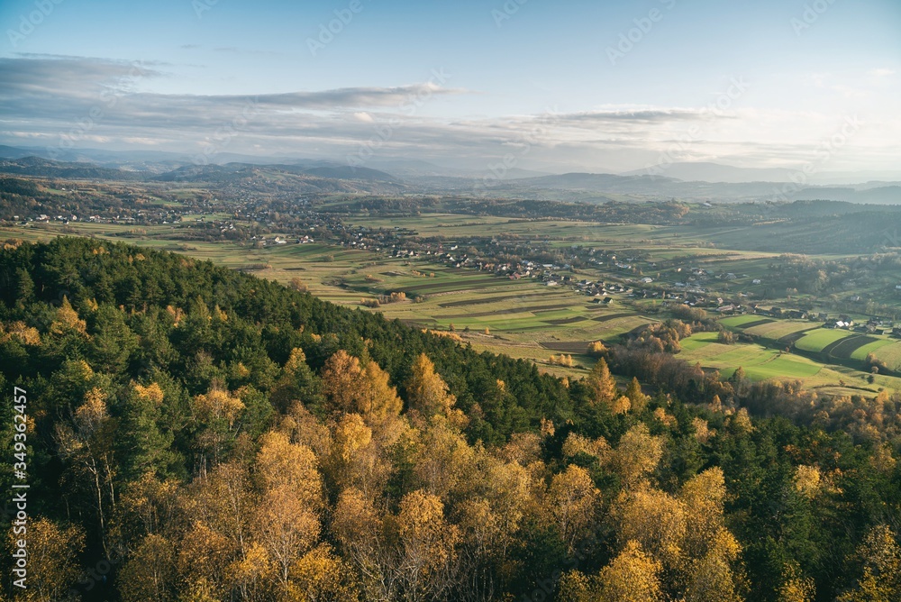 Iwkowa village country in Brzesko Poland. Polish mountains and hills aerial drone photo Iwkowa village country in Brzesko Poland. Polish mountains and hills aerial drone photo