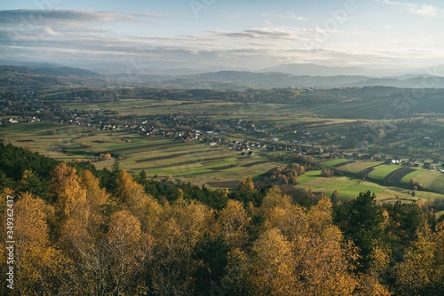 Iwkowa village country in Brzesko Poland. Polish mountains and hills aerial drone photo © Chawran