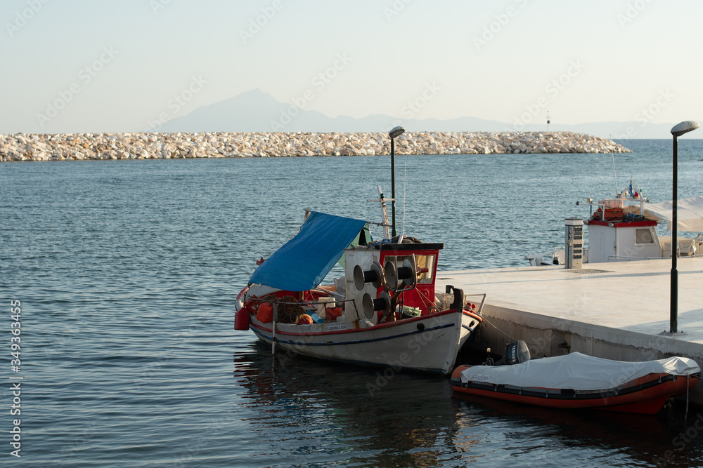 Travel to Thassos, fishing boats in the harbor, Greece