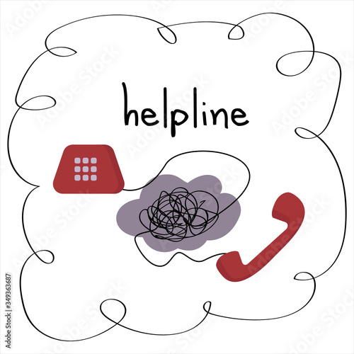 The telephone hotline. Phone with wires. Help in a difficult, confusing situation. Psychological support. The concept of psychological help online.