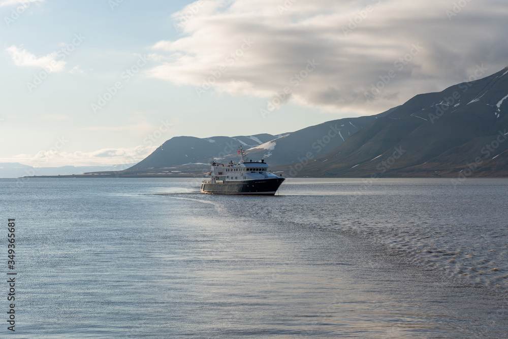 Super luxury yacht in Arctic sea near Longyearbyen, Svalbard archipelago Super luxury yacht in Arctic sea near Longyearbyen, Svalbard archipelago