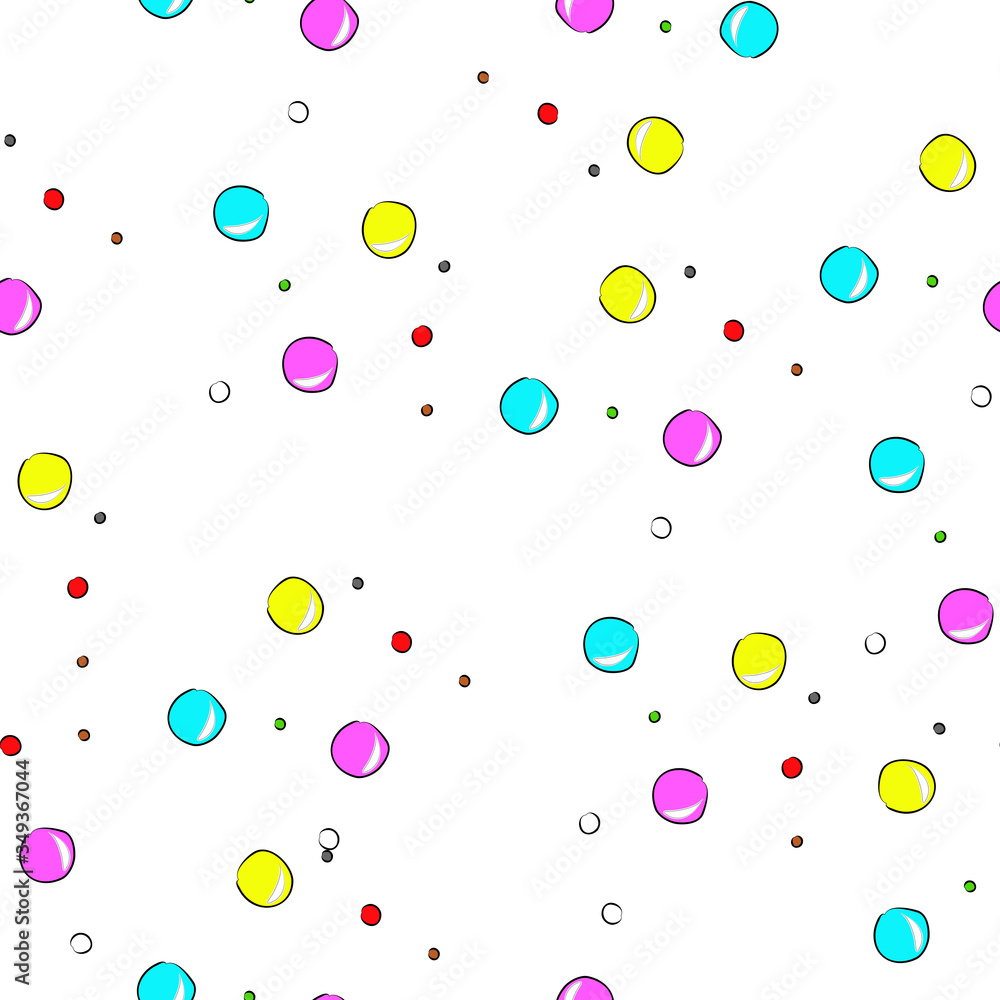 Fun kid seamless vector pattern with color balls. Art continuous illustration modern