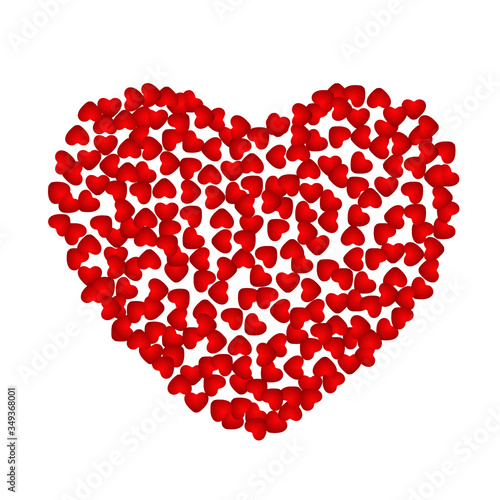 Heart vector design prepared with red hearts isolated on white background