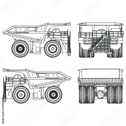 Haul truck outline vector. Special machines for the building work.