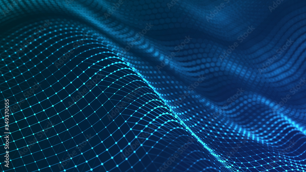 Beautiful curved wave on a dark background. Digital technology background. Concept of network. 3D Beautiful curved wave on a dark background. Digital technology background. Concept of network. 3D
