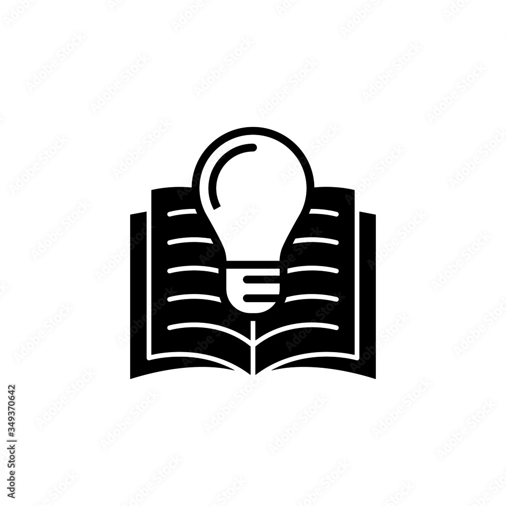 Book and bulb vector icon in black flat design on white background Book and bulb vector icon in black flat design on white background