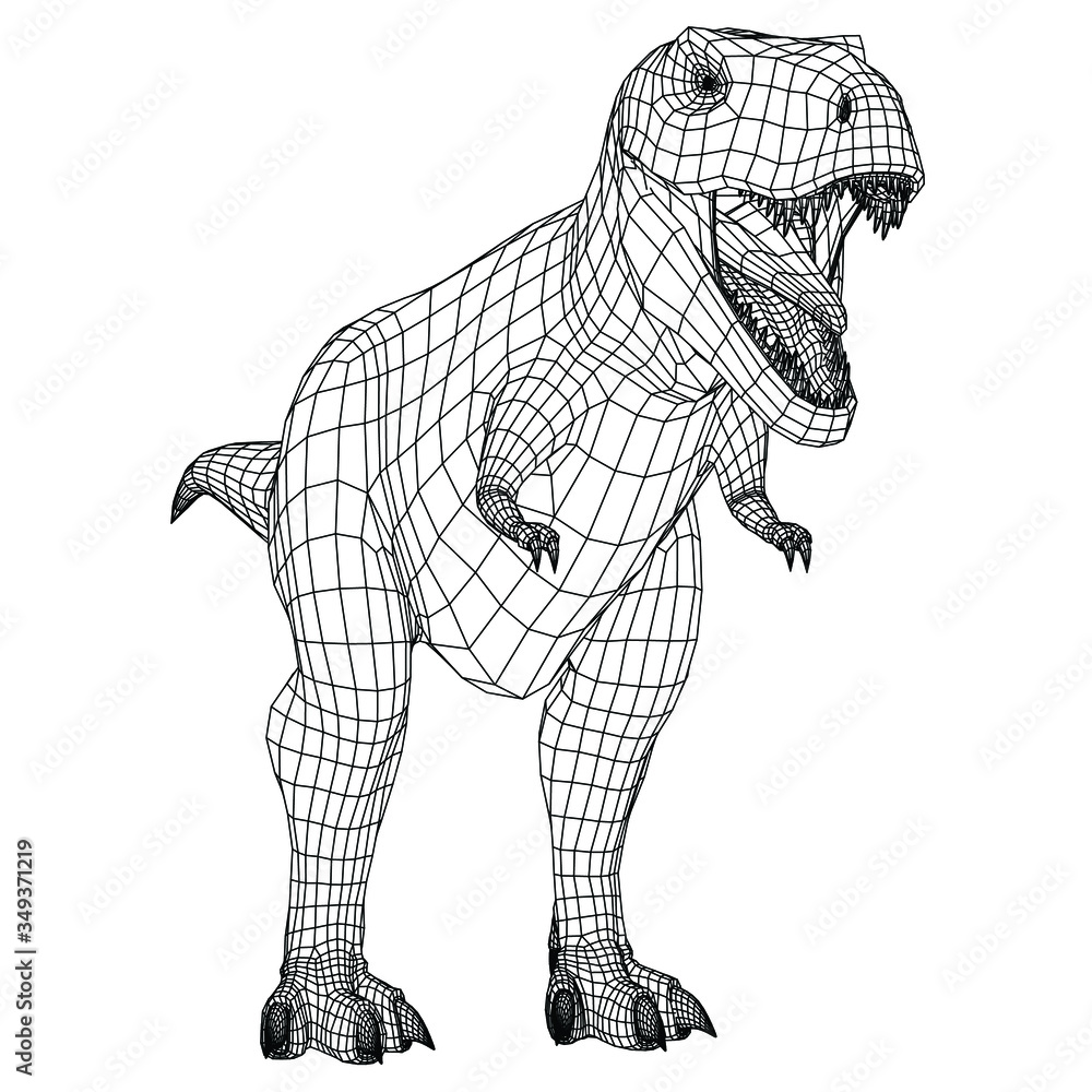 Tyrannosaurus Rex polygonal lines illustration. Abstract vector dinosaur on the white background