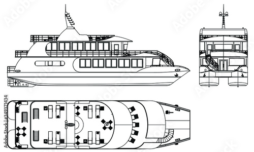 Yacht. Vector luxury liner yacht isolated on white background. Sea tourism, holiday vacation concept.