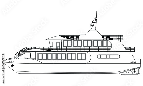Yacht. Vector luxury liner yacht isolated on white background. Sea tourism, holiday vacation concept.