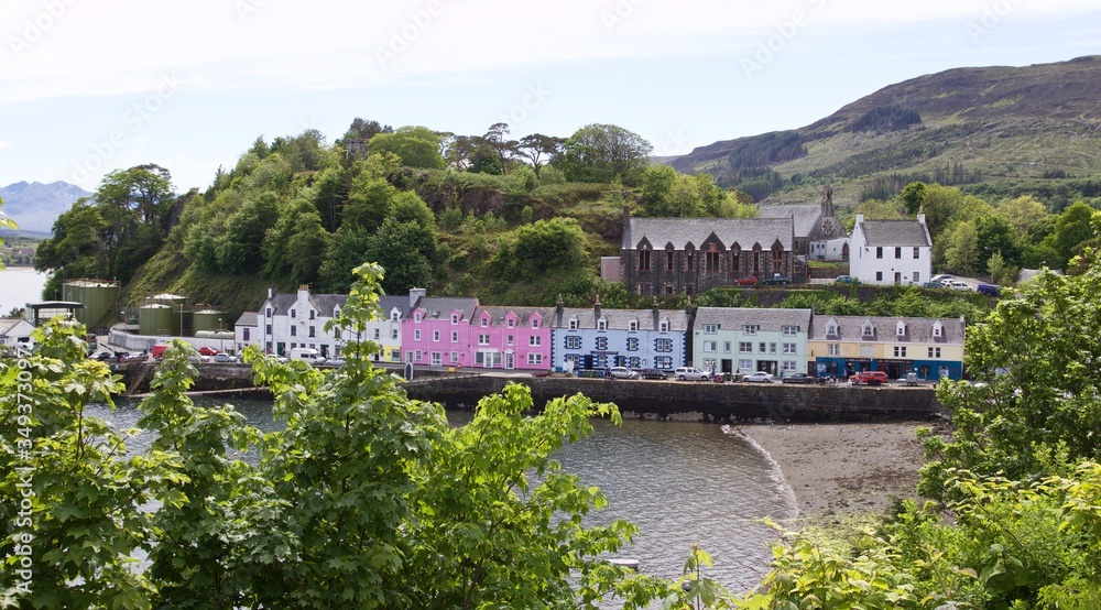 Portree harbor with his colorful houses, Isle of Skye, Scotland 