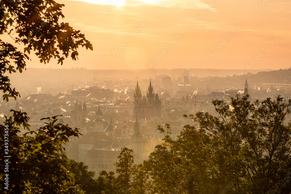 Obraz premium aerial view on sunrise in prague. travel concept, Czech republic