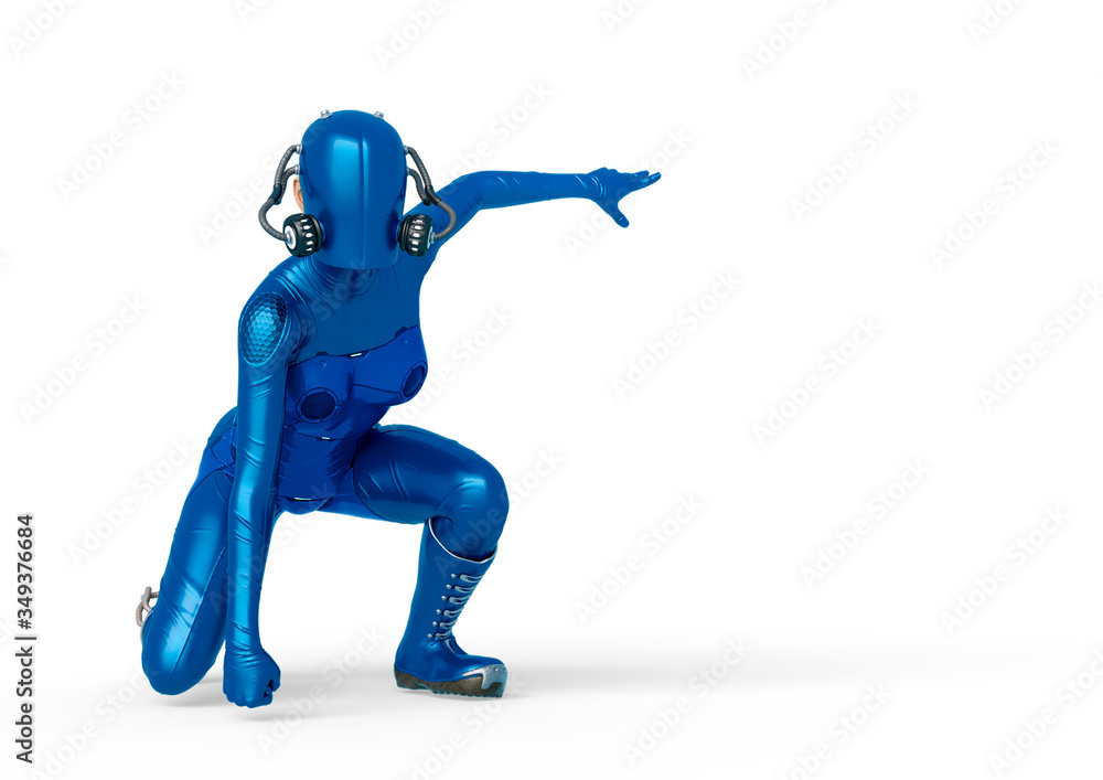 cyber soldier female crouching with copy space cyber soldier female crouching with copy space