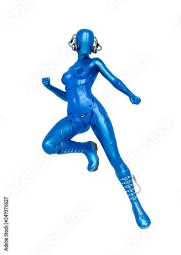 cyber soldier female is floating and waiting for action