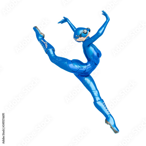 cyber soldier female doing a ballet jump