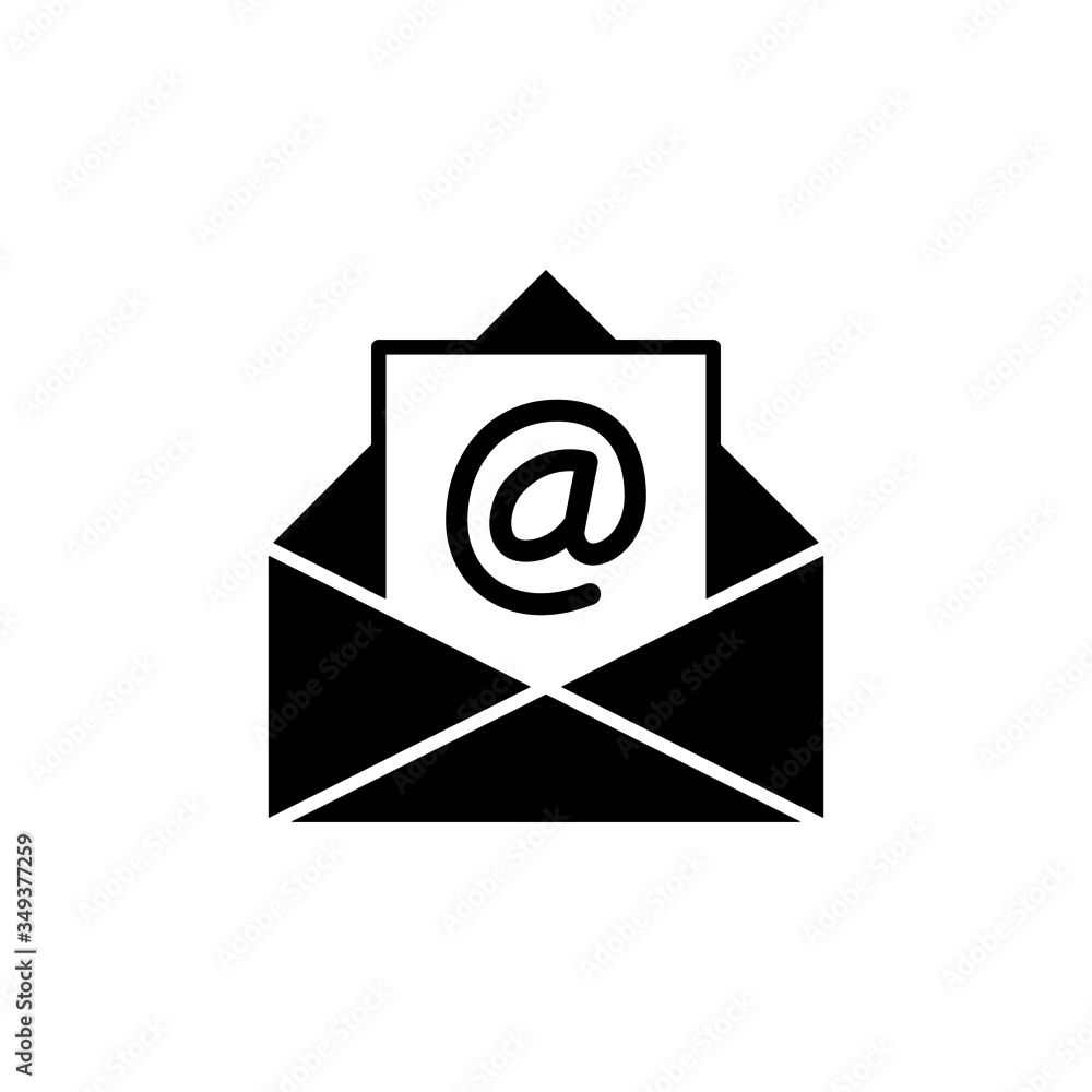 Outline email icon in black flat design on white background, Open envelope pictogram, mail symbol for website design, mobile application Outline email icon in black flat design on white background, Open envelope pictogram, mail symbol for website design, mobile application