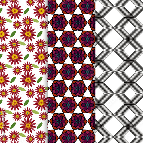 patrón con cuadrados redondeados, patrón de mandalas, patrón de flores magenta