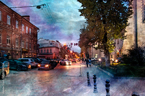 
watercolor landscape of the night city