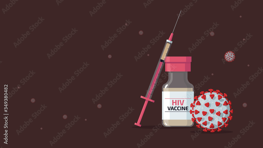 Detailed flat vector illustration of a syringe and a bottle containing ...