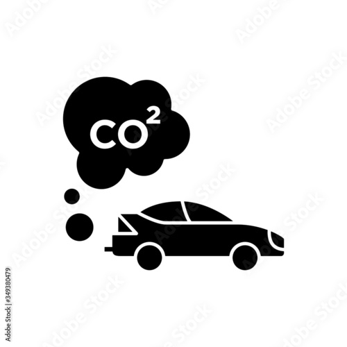 smoke from the car icon, air pollution, co2 icon in black flat design on white background