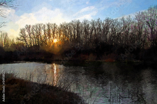 watercolor landscape of a beautiful view of nature