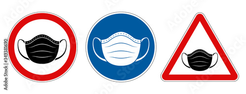 Face mask requirement warning symbol signs