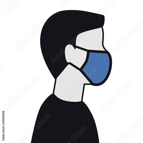 Male person wears protection face mask icon