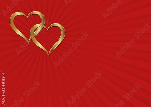 red background with two joined golden hearts