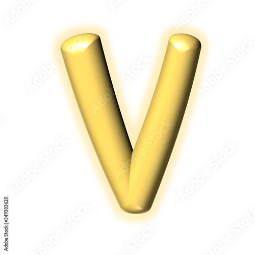 3D GOLDEN CARTOON STYLE ENGLISH ALPHABET WITH GLOW : V