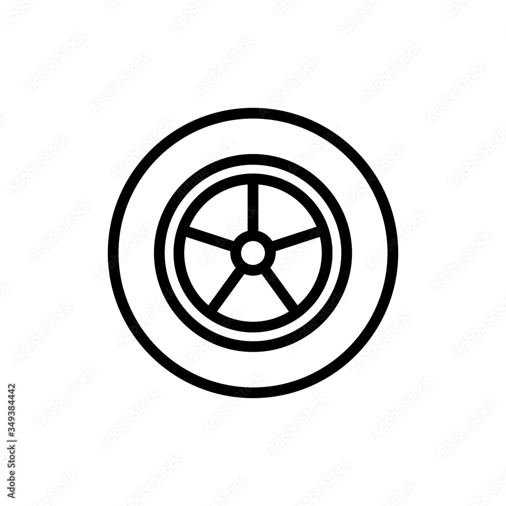 Car wheel icon, isolated flat illustration in linear style on white background Car wheel icon, isolated flat illustration in linear style on white background