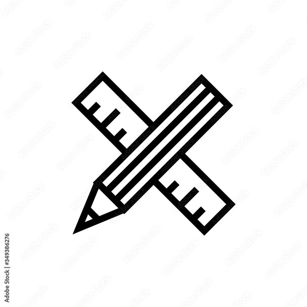 Ruler and pencil icon template in outline style on white background, Ruler and pencil symbol vector sign isolated on white background illustration for graphic and web design Ruler and pencil icon template in outline style on white background, Ruler and pencil symbol vector sign isolated on white background illustration for graphic and web design