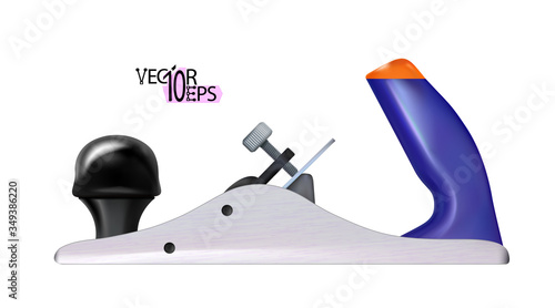 Adjustable smooth carpenter plane, realistic joiner tool isolated on white background. 3d construction accessories. Vector illustration.